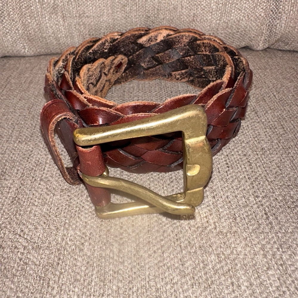 Vintage Eddie Bauer Braided Leather Brown Belt Unisex Size Small 32” Long #6963